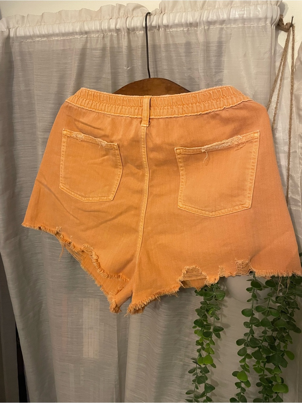 aerie Daydream Distressed Orange Denim Shorts - Picture 3 of 5